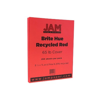 JAM Paper 65 lb. Cardstock Paper 8.5" x 11" Red 250 Sheets/Ream (101378B)