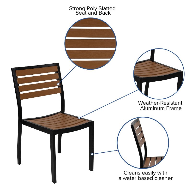 Flash Furniture Outdoor Side Chair with Faux Teak Poly Slats, 2 of 11