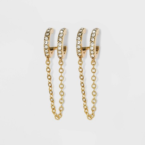 Chain Double Stud Earring- 14K Gold