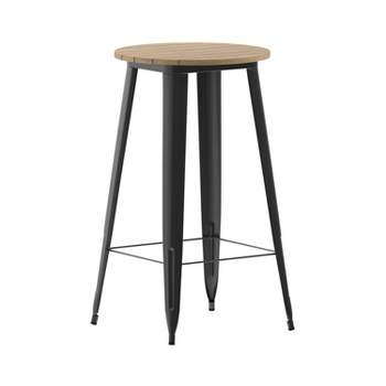 Emma and Oliver Indoor/Outdoor Bar Top Table, 23.75" Round All Weather Poly Resin Top with Steel base