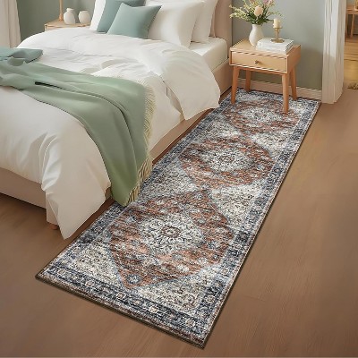 Washable Runner Rug for Hallways Vintage Floral Rug Retro Accent Kitchen Runner Soft Non Slip Carpet for Laundry, Bathroom, Bedroom