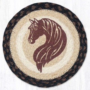 Earth Rugs Stylized Horse Portrait Round Trivet – 10" Printed Western Design on Braided Natural Jute - 1 of 3