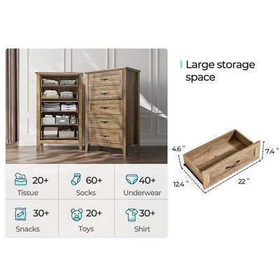 Farmhouse Black 5-Drawer Wood Dresser with Metal Handles