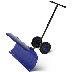 Snow Pusher with Wheels,  5-Position Adjustment Handle Snow Plow, Rolling Shovels for Driveway - 1 of 4