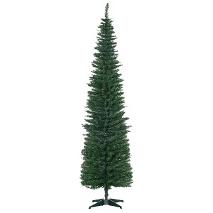 HOMCOM 7 FT Tall Slim Noble Fir Unlit Artificial Christmas Tree with Realistic Branches and 499 Tips, Green - 1 of 4
