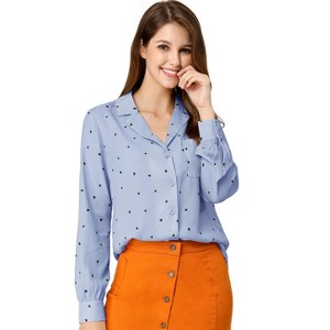 INSPIRE CHIC Women's Vintage Notched Lapel Long Sleeve Printed Button Down Tops - 1 of 4