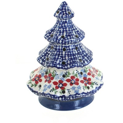 Blue Rose Polish Pottery Red Poppy Tree Luminary