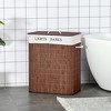 Yukimo 26.4-Gal Bamboo Laundry Hamper with 2 Removable Bags, Washing Basket with Lid and String Handles, Brown - 2 of 4