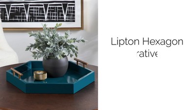 Navy Blue Rectangular Wood Accent Tray with Metal Handles