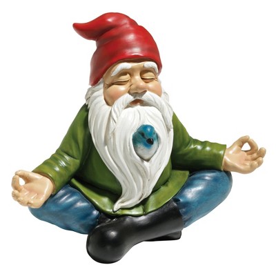 Whimsical Zen Garden Gnome Statue with Bird