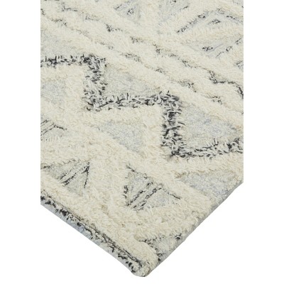 Ivory and Beige Geometric Wool 5' x 8' Area Rug