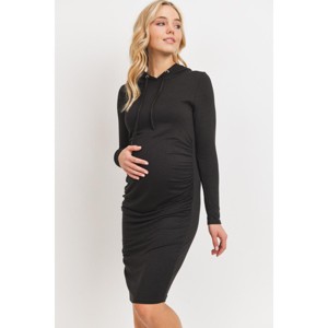 Hello Miz Women's Long Sleeve Side Ruched Maternity Hoodie Dress - 1 of 4
