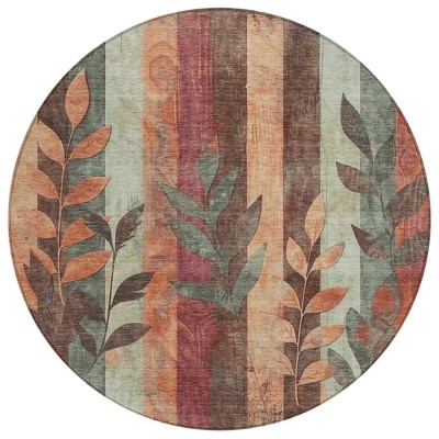 HomeRoots 8' Terra Cotta And Sage Round Floral Washable Indoor Outdoor Area Rug