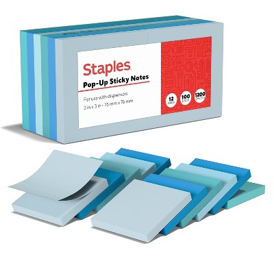 Staples Stickies Standard Notes 3" x 3" Assorted 100 Sh./Pad 12 Pads/PK 24295905