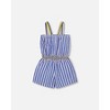 Deux par Deux Girl Sleeveless Seersucker Romper Blue and White Striped - 3 of 4