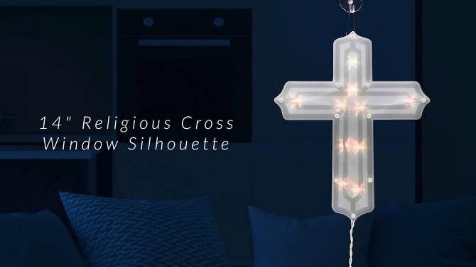 Northlight 14" Lighted Religious Cross Easter Window Silhouette Decoration, 2 of 6, play video