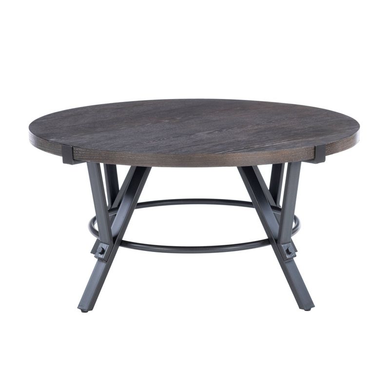 3pc Galway Wood Top and Charcoal Gray Metal Round Coffee and Side Table Set Charcoal Brown - Powell, 4 of 12