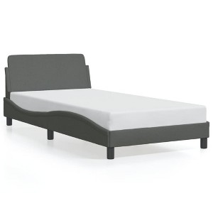 vidaXL Single Bed Frame with Headboard - Dark Gray Fabric - Elegant Wave Design with Supportive Legs & Stable Plywood Slat Base for Bedroom Furniture - 1 of 4