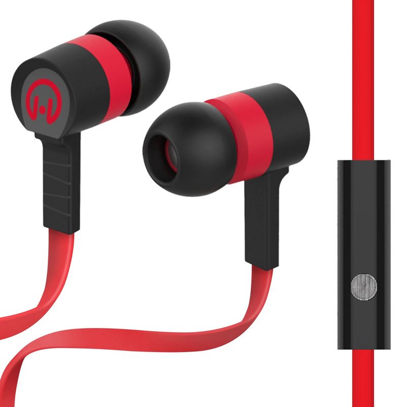 HyperGear HyperGear Low Ryder Earphones with Mic - Red / Black, 1 of 7