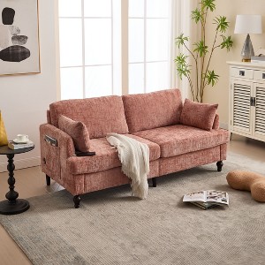 Okak Modern Chenille 2-Seater Loveseat Sofa with 2 Pillows & Sturdy Soild Wood Feets,Upholstered Armchair Sofa Couch for Living Room - 1 of 4