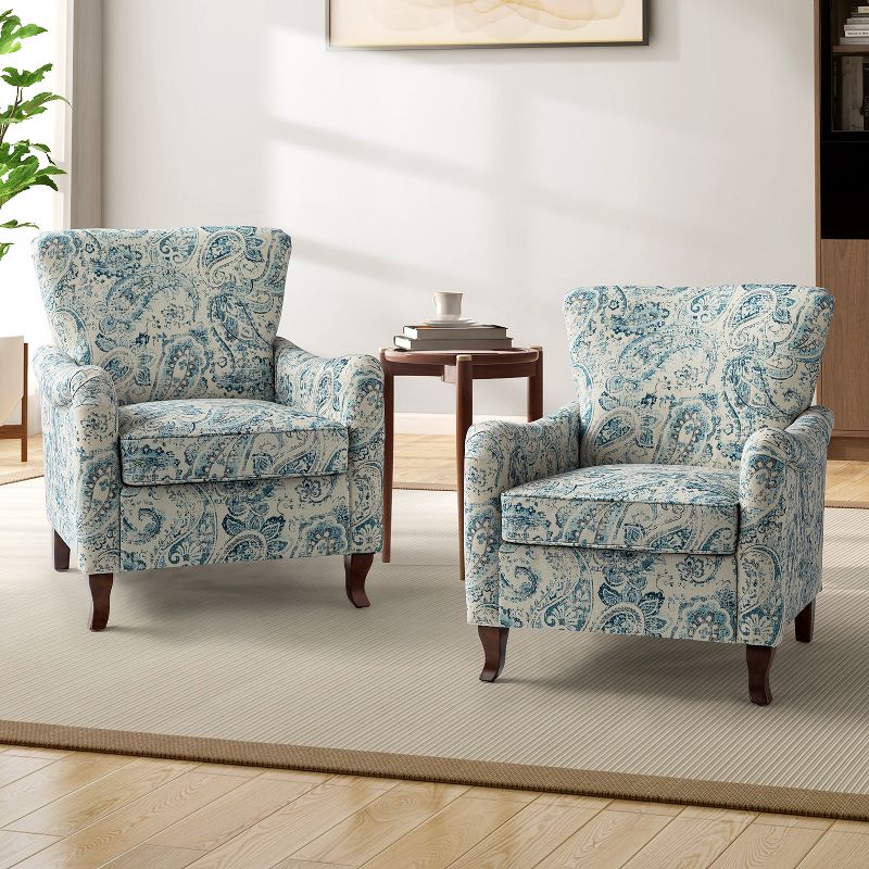 Set of 2 Vincent Wooden Upholstered Armchair with Fabric Pattern and Wingback Design for Bedroom| ARTFUL LIVING DESIGN, 2 of 11