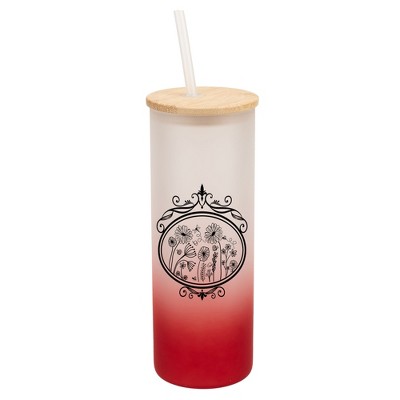 Elanze Designs Flower Garden Mirror Damask Frame Wrap-Around Design 25 Ounce Frosted Gradient Glass On-The-Go Coffee Travel Skinny Tumbler Mug Cup,