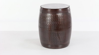 Copper Hammered Barrel Side Table with White Marble Top - 16"x19"