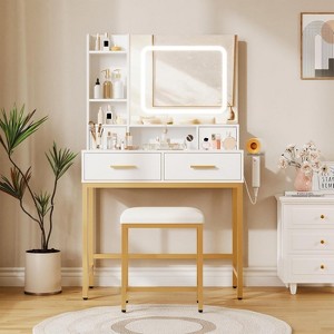 GAOMON Makeup Vanity Desk with Mirror and Lights, 4 Drawers, 2 Storage Shelves - 1 of 4