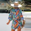 Women's Tropical Floral Print Beach Romper with Flutter Sleeves - Cupshe - 4 of 4