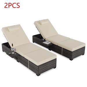 2PCS Outdoor PE Wicker Patio Chaise Pool Lounge Chairs with Adjustable Backrest - 1 of 4