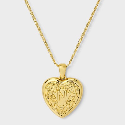 14K Gold Dipped Heart Charm Initial Necklace - A New Day™ Gold