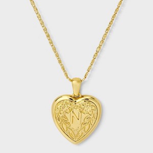 14K Gold Dipped Heart Charm Initial Necklace - A New Day™ Gold - 1 of 4