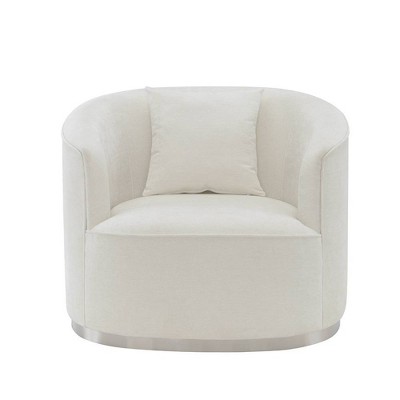 Odette Beige Chenille Barrel Accent Chair with Pillow