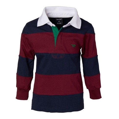 Sportoli Boys Cotton Striped Long Sleeve Polo Rugby Shirt - Burgundy ...