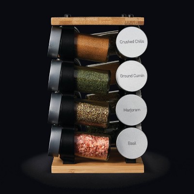 Bamboo Revolving Countertop Spice Rack with 16 Jars