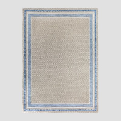 9'2"x12' Tonal Border Outdoor Rug Blue - Threshold™: Stain-Resistant, Woven Polypropylene