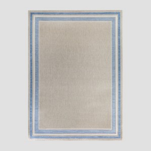 9'2"x12' Tonal Border Outdoor Rug Blue - Threshold™: Stain-Resistant, Woven Polypropylene - 1 of 4