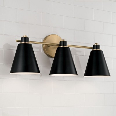Bradley 3-Light Aged Brass and Black Metal Vanity Fixture