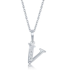 Bella Silver Sterling Silver 0.03cttw Diamond Accent Initial 18" Pendant Necklace - 1 of 2