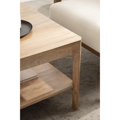 Natural Mango Wood Square Coffee Table with Storage Shelf