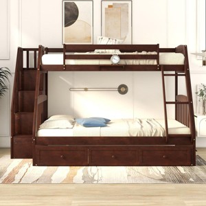 Streamdale Twin-Over-Full Bunk Bed with Drawers, Ladder and Storage Staircase, Espresso - 1 of 4