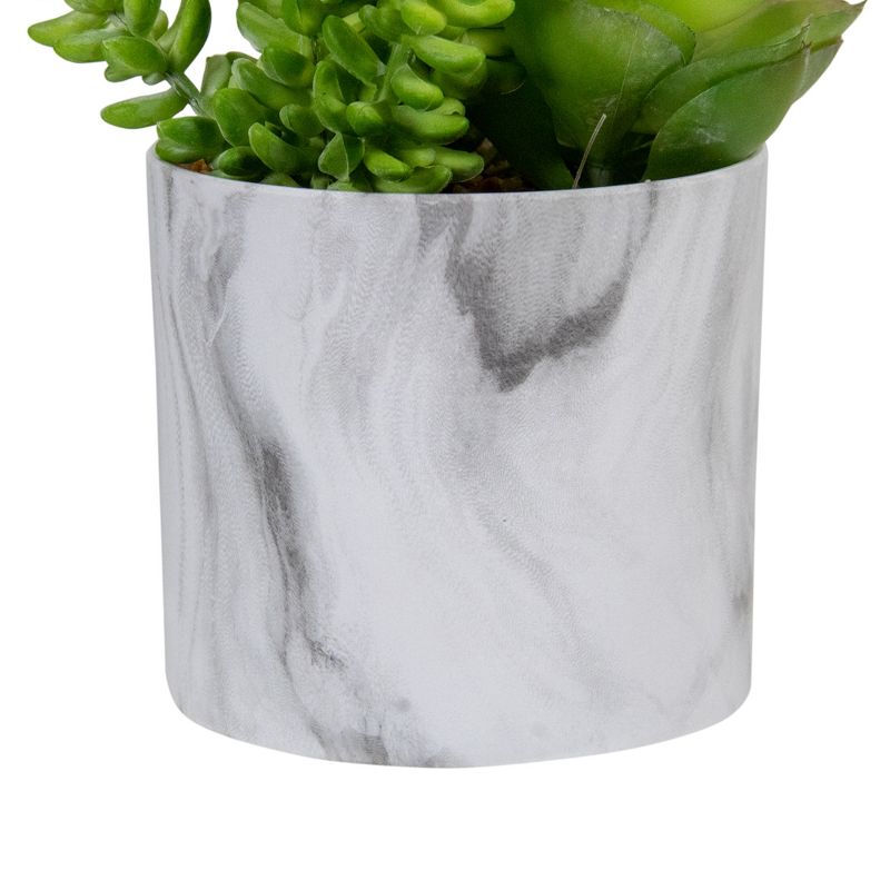 Northlight 6.5" Green Artificial Succulent Arrangement in Faux Marble Pot, 4 of 6