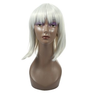 Unique Bargains Women's Curly Wigs 16" White with Wig Cap Medium Long Hair - 1 of 4