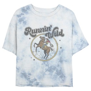 Juniors Womens Lost Gods Distressed Runnin’ Wild Circle Crop T-Shirt - 1 of 4