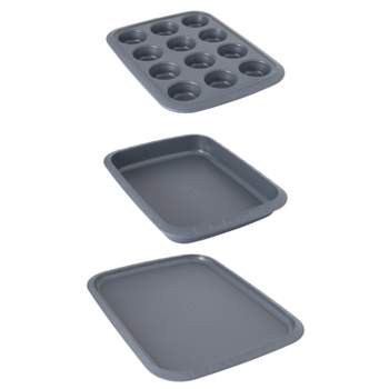 Hastings Home 3pc Nonstick Cookie Sheet Set With Silicone Handles