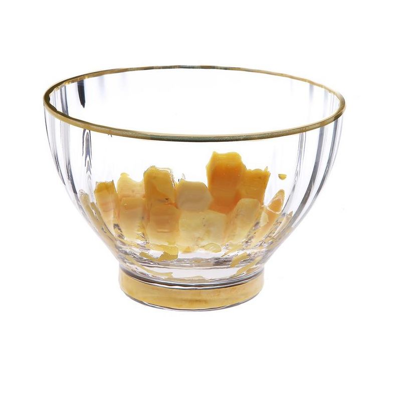 Classic Touch Set of 4 Straight Line Textured Dessert Bowls with Vivid Gold Rim and Base, 3 of 5