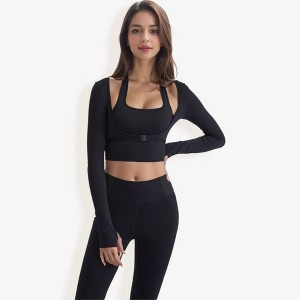 Anna-Kaci Active Women's Long Sleeve Cropped Sports Top with Buckle Detail - 1 of 4