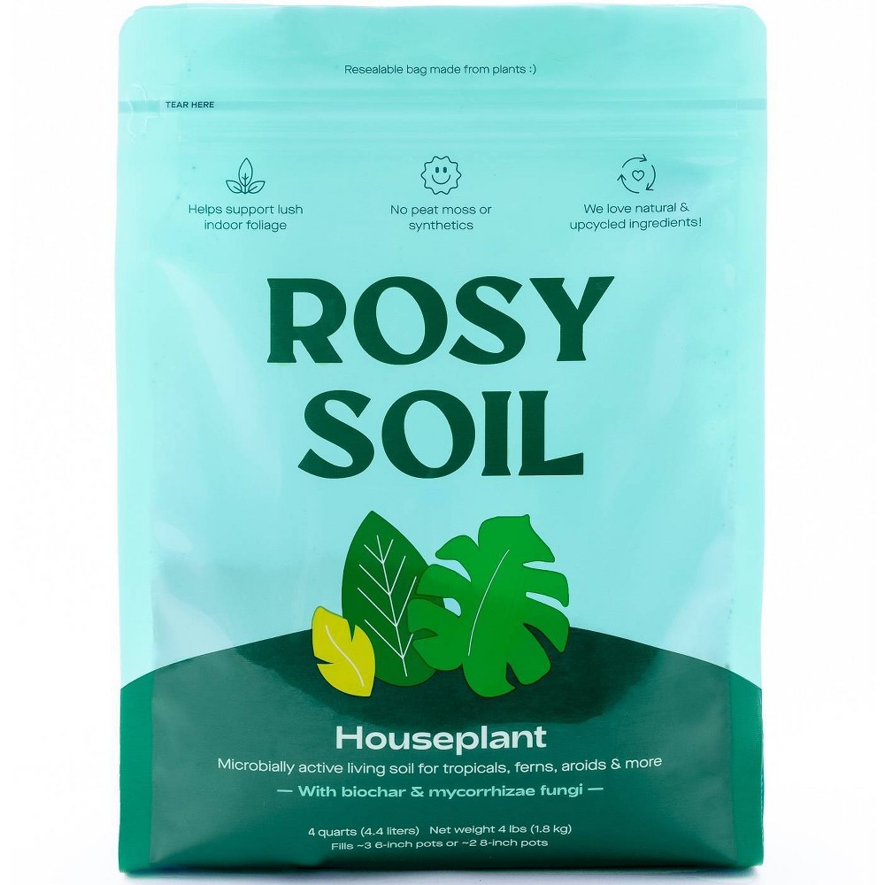 Rosy Soil 4qt Houseplant Potting Mix Organic Soil Blend for Indoor Plants, Flowers & Herbs Enriched w/Root-Boosting Biochar Powered