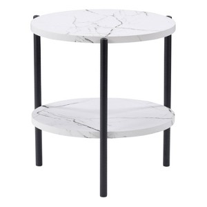 Ayla Marbled Effect Two Tiered End TableWhite - CorLiving: Glam Mid-Century, Fixed Shelf, Metal Frame - 1 of 4