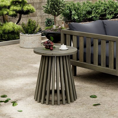 Outdoor Acacia Wood Side Table,Round Rustic Sofa or Entryway Table with Slatted Base,Wooden Console Table for Patio or Balcony-Maison Boucle